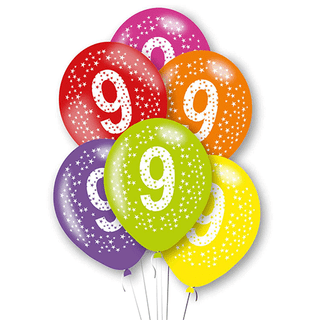 Age 9 Latex Balloon Coloured Dots  - 6 Pack