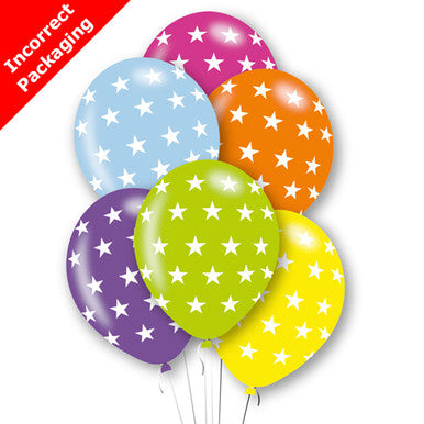 12" Bright Coloured Star Latex Balloons - 6 Pack