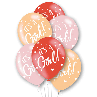 It's a Girl Pink and Red 11" Latex Balloons 6 Pack