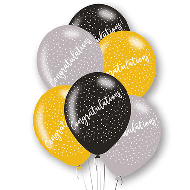 Congratulations Black, Gold and Silver 11" Latex Balloons 6 Pack