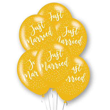 Just Married Gold 11" Latex Balloons 6 Pack