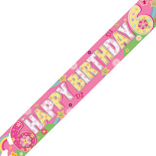 Happy 6th Birthday Fab Flowers Banner