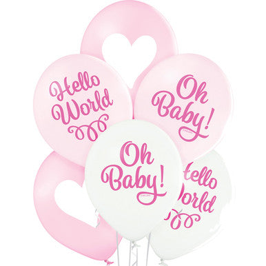 Baby Hello World Pink 11" Latex Balloons 6 Pack