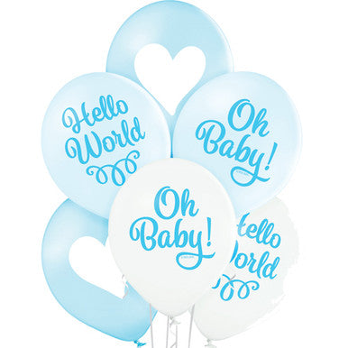 Baby Hello World Blue 11" Latex Balloons 6 Pack