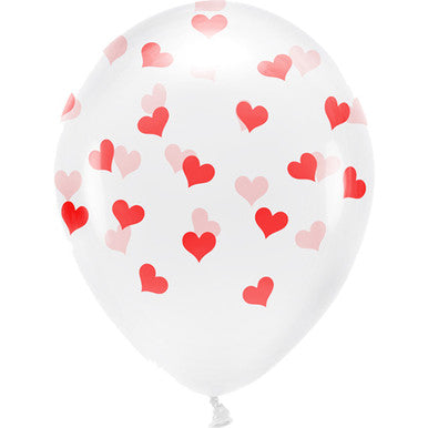 12" Clear Red Heart Latex Balloons - 6 Pack
