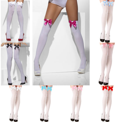 White Hold Up Stockings with Bows
