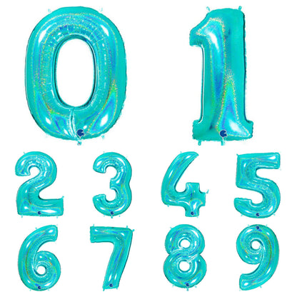 Giant Foil Number Balloon Holographic Caribbean Blue