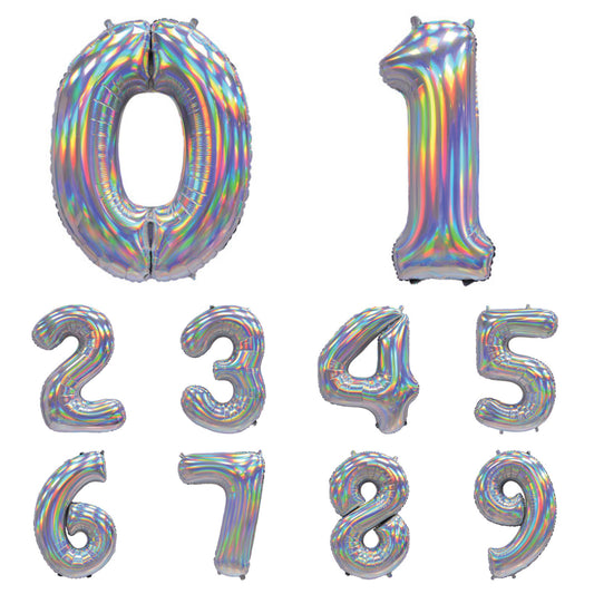 Giant Foil Number Balloon Iridescent Silver