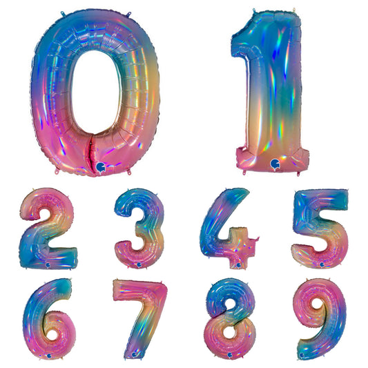 Giant Foil Number Balloon Holographic Rainbow