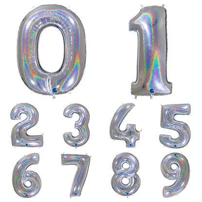 Giant Foil Number Balloon Holographic Silver