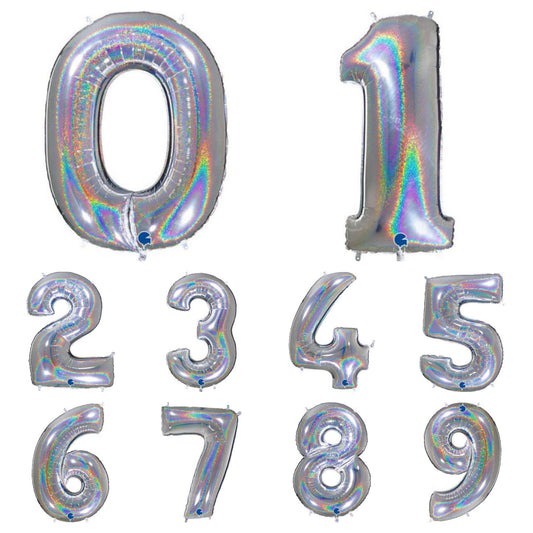 Giant Foil Number Balloon Holographic Silver