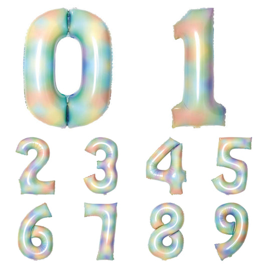 Giant Foil Number Balloon Pastel Rainbow