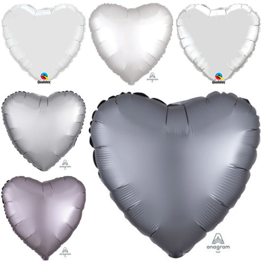 Plain Heart White/ Silver 18" Balloon