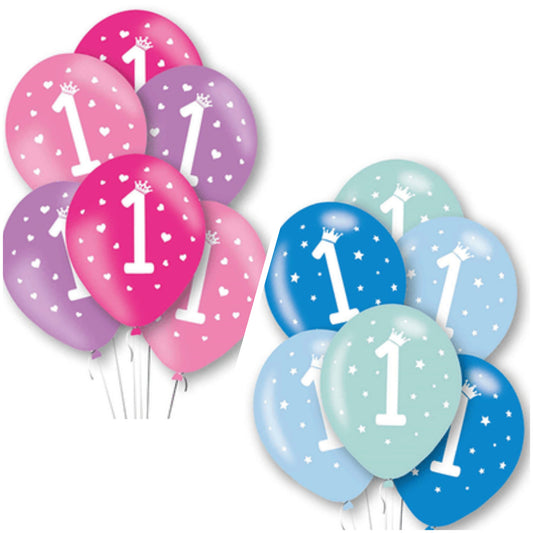 Age 1 Latex Balloon 1st Crown - 6 Pack