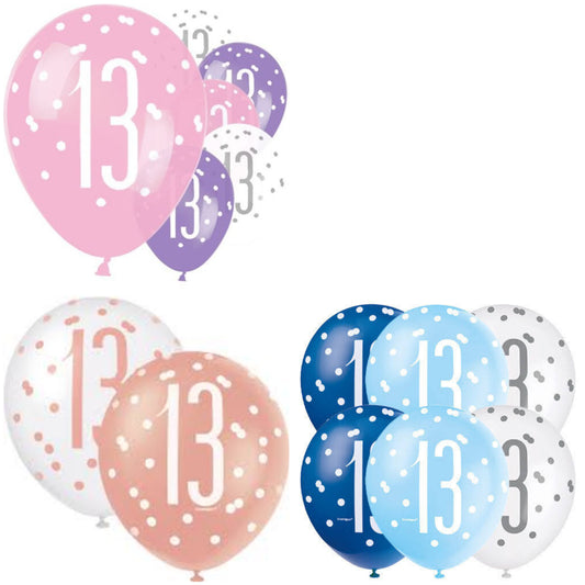 Age 13 Latex Balloon Dots - 6 Pack