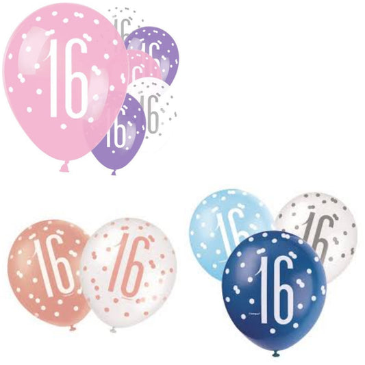 Age 16 Latex Balloon Dots - 6 Pack