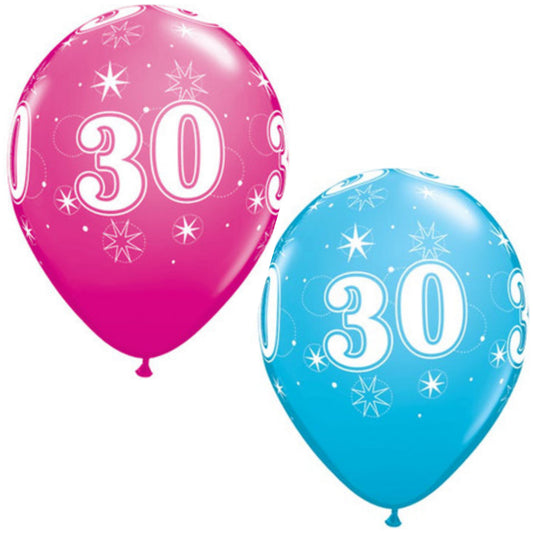 Age 30 Latex Balloon Sparkle Stars - 25 Pack (Available in Singles)