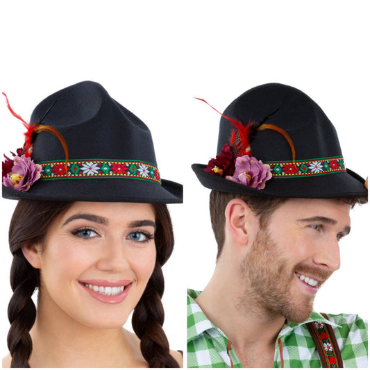 Deluxe Dirndl Trenker Hat with Flowers