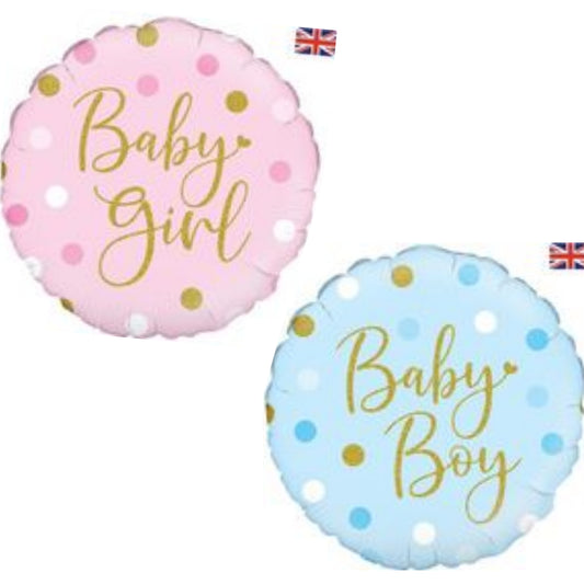 Baby Girl/ Boy Gold Dots 18" Foil Balloon