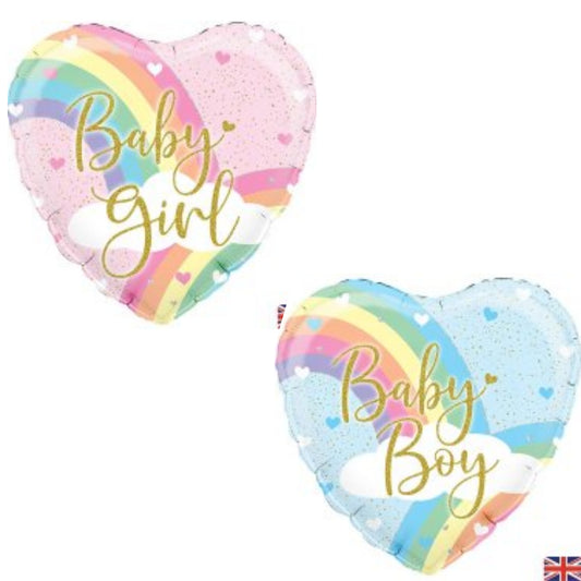 Baby Girl/ Boy Rainbow Heart 18" Foil Balloon