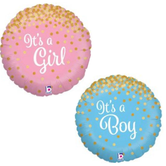 It's a Girl/ Boy Gold Confetti 18" Foil Balloon