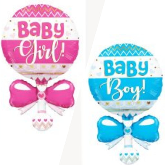 Baby Girl/ Boy Rattle Supershape Foil Balloon