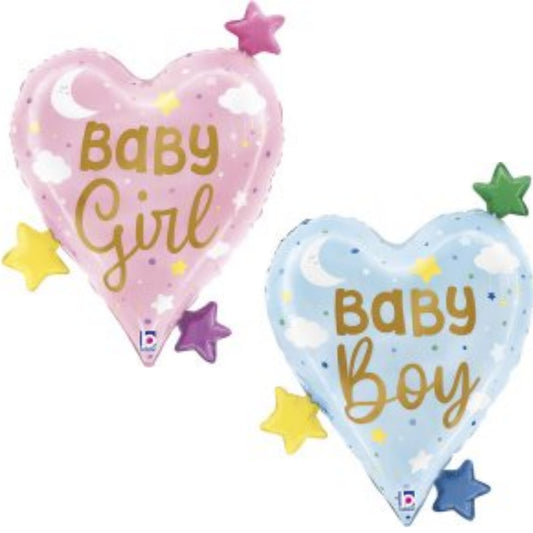 Baby Girl/ Boy Heart and Stars Supershape Foil Balloon