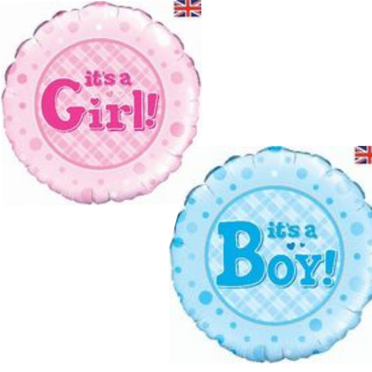 It's a Girl/ Boy Gingham 18" Foil Balloon