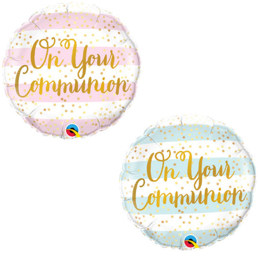 On Your Communion Striped 18" Foil Balloon