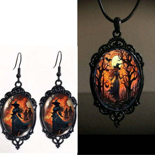 🌟New🌟 Orange Witch Cameo Jewellery Set