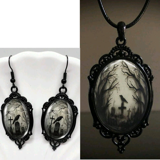 🌟New🌟 Gothic Crow Cameo Jewellery Set