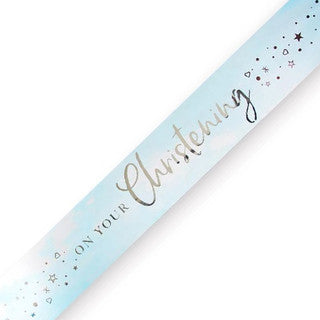 On Your Christening Day Blue Script Banner