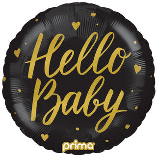 Hello Baby Black and Gold 18" Foil Balloon
