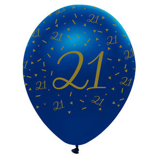 Age 21 Latex Balloon Blue and Gold - 6 Pack