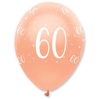 Age 60 Latex Balloon Rose Gold - 6 Pack