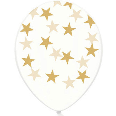 12" Clear Gold Star Latex Balloons - 50 Pack (also available in singles)