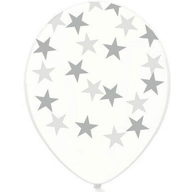 12" Clear Silver Star Latex Balloons - 50 Pack (also available in singles)