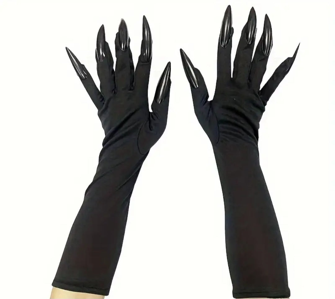 Long Black Gloves with Nails