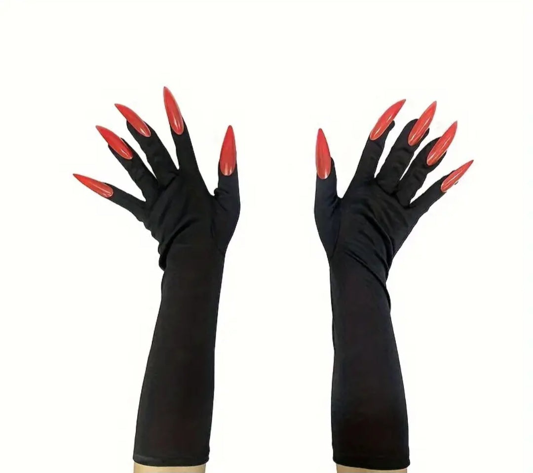 Long Black Gloves with Nails