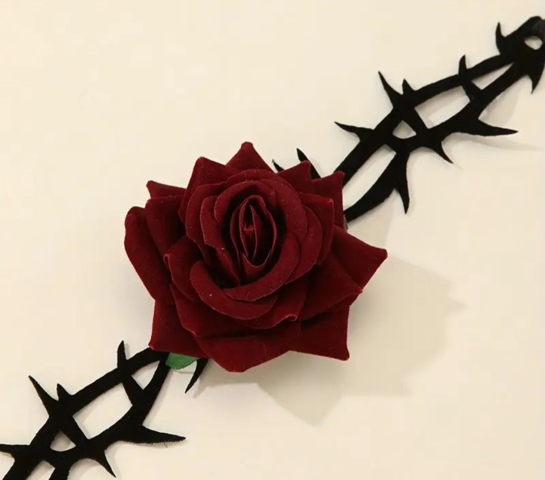 Barbed Wire and Rose Choker Necklace