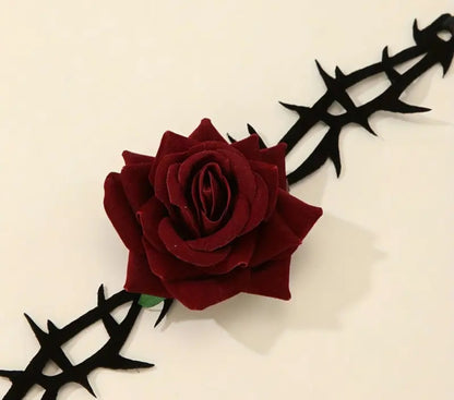 Barbed Wire and Rose Choker Necklace
