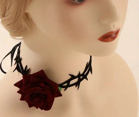 Barbed Wire and Rose Choker Necklace