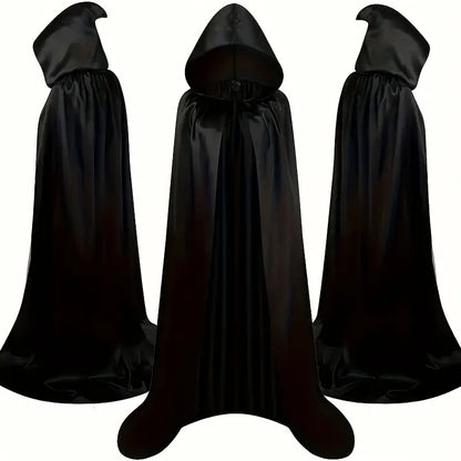 Adult Satin Feel Hooded Cape Black 130cm