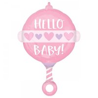 Hello Baby Girl/ Boy Rattle Supershape Foil Balloon