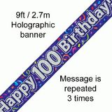 Happy 100th Birthday Streamers Holographic Banner