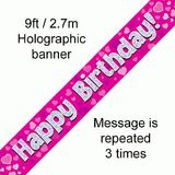 Happy Birthday Holographic Pink Banner