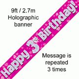Happy 3rd Birthday Pink Holographic Banner