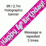 Happy 4th Birthday Pink Holographic Banner
