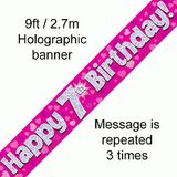 Happy 7th Birthday Pink Holographic Banner