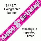Happy 8th Birthday Pink Holographic Banner